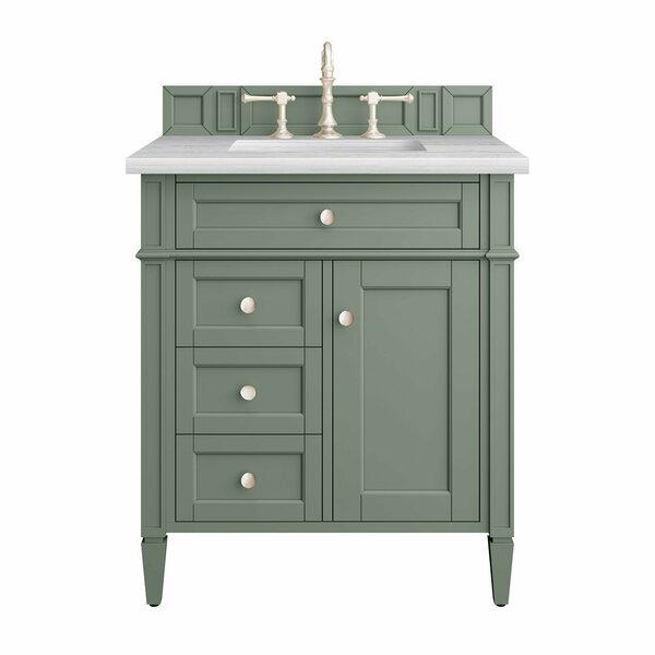 James Martin Vanities Brittany 30in Single Vanity, Smokey Celadon w/ 3 CM Arctic Fall Top 650-V30-SC-3AF